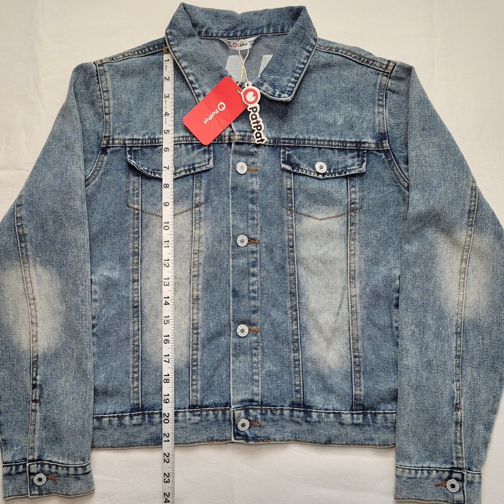 Patpat Mama Distressed Denim Jean Jacket Medium Light Wash Streetwear - Picture 7 of 14